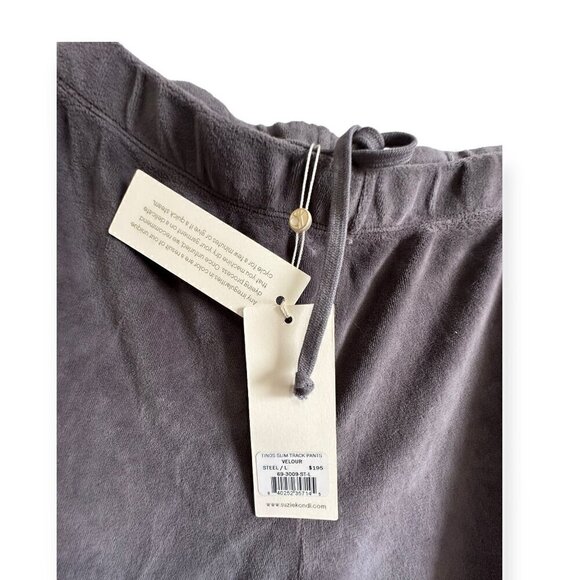 Suzie Kondi The Tinos Slim Track Pants in Velour, Steel, Size  L, New with Tag - Picture 6 of 14